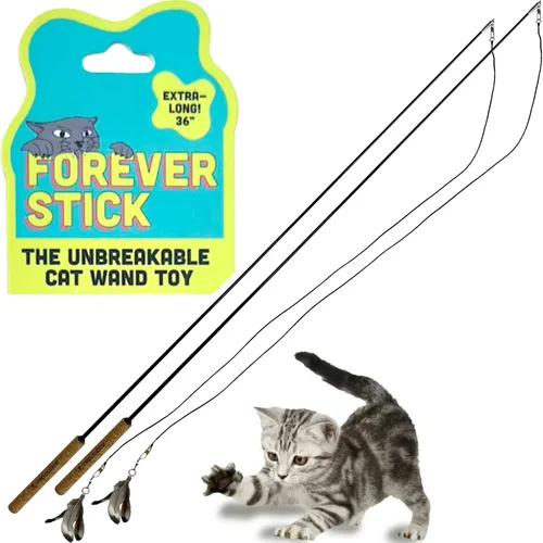 Miniatura 12 de Forever Stick - La varita de plumas para gatos indestructible, juguete interactivo extra largo y duradero para gatos de interior, juguete de caña