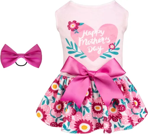 Miniatura 18 de CuteBone - Vestidos de terciopelo para perros del 4 de julio para perros pequeños, mono para mascotas, ropa para niñas, falda de cachorro con lazo