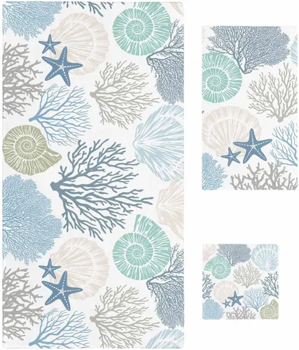 Seven Roses Juego de toallas de baño costeras, toallas de baño suaves y absorbentes, toallas de baño náuticas con estrellas de mar para baño Kicthen