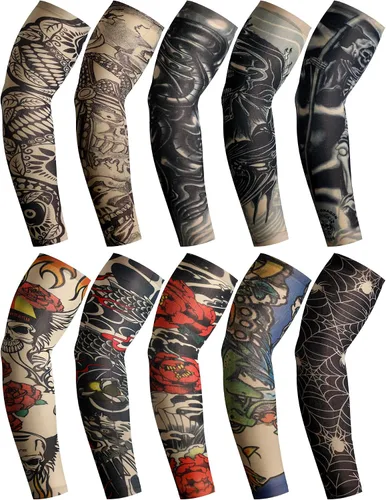 Miniatura 22 de Boao 20 piezas de mangas de brazo de enfriamiento para hombre, manga larga sin dedos, antideslizante, protección UV, mangas temporales para tatuajes