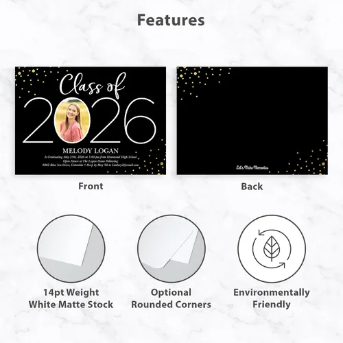 Miniatura 3 de Let's Make Memories Anuncios de graduación personalizados para clase de 2026 o cualquier año, invitaciones de calidad premium, 5 x 7, tarjetas Año