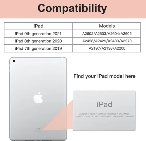Miniatura 2 de Funda para iPad 8ª/7ª generación (2020/2019) iPad 10.2 pulgadas con soporte para lápices [encendido/apagado] funda protectora con soporte magnetico