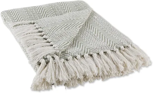 Miniatura 14 de DII Manta de algodón con diseño de espiga rayada, colección Herringbone, 50x60, Aqua