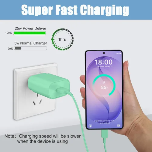 Miniatura 21 de Cargador USB C, carga rápida súper rápida de 25 W tipo C y cable de carga USB C de 6,6 pies para Samsung Galaxy S25/S25 Ultra/S25+/S24/S24