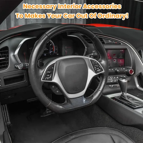 Miniatura 3 de Cubierta de volante con aspecto de fibra de carbono, cubierta de moldura para Chevrolet Corvette C7 Z06 Z51 ZR1 Stingray Grand Sport 2014 2015 2016