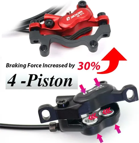 Miniatura 2 de JFOYH zoom HB876 Juego de Frenos Hidráulicos de Disco de 4 Pistones Pre-Lleno para Bicicleta de Montaña, Kit de Frenos de Disco de Bicicleta