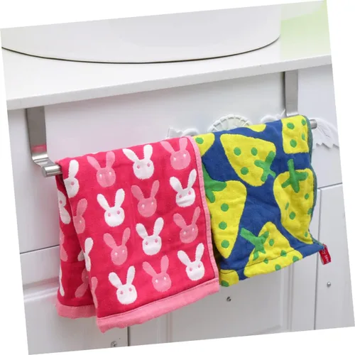 Miniatura 5 de OSALADI Toallero de pared para colocar sobre la puerta, toallero metálico plateado sobre la puerta, toallero de cocina, estante para platos de acero