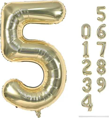 Globo dorado champán con el número 5, globos de aluminio autoinflables grandes de 40 pulgadas del 0 al 9, globo de helio digital 5 dorado claro para