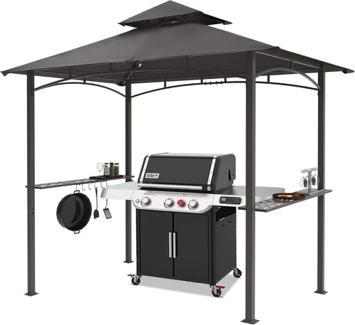 Miniatura 8 de MASTERCANOPY Gazebo de parrilla de 8 x 5 para exteriores, toldo con 2 luces LED (costuras marrones caqui)