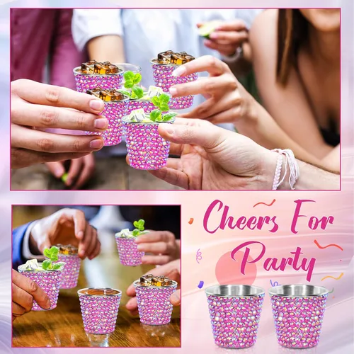 Miniatura 5 de Tioncy Paquete de 12 vasos de chupito de San Valentín de 1 onza de acero inoxidable con diamantes de imitación de acero inoxidable, vasos pequeños