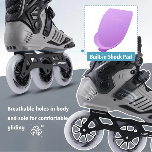 Miniatura 5 de Patines en línea para mujeres y hombres, 3 ruedas de 4.331 in con carcasa exterior duradera, patines profesionales de carreras de velocidad para Gris