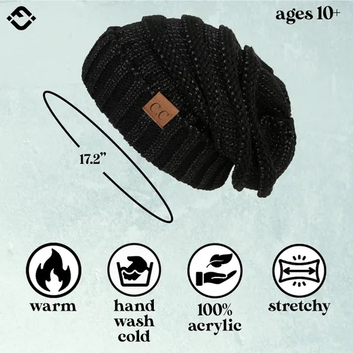 Miniatura 392 de Funky Junque Gorro de moda de punto trenzado de talla extragrande, grueso, abrigado, suave y holgado