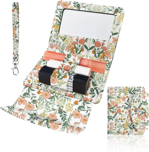 Miniatura 10 de Estuche de lápiz labial de PU con espejo, con capacidad para 4 lápices labiales largos, organizador de maquillaje, estuche de viaje para cosméticos