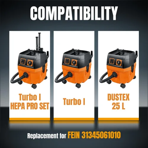 Miniatura 3 de POWERTEC Turbo I, 9-20-27 Bolsas de filtro de forro polar, 5 unidades, para Fein Dustex 25 L, extractor de polvo húmedo y seco, para Fein