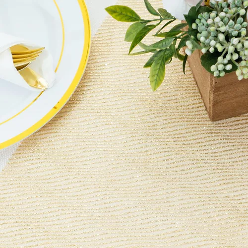 Miniatura 2 de PapaKit Camino de mesa semitransparente a rayas doradas con purpurina brillante, paquete de 2, para vacaciones, decoración de bodas, fiestas