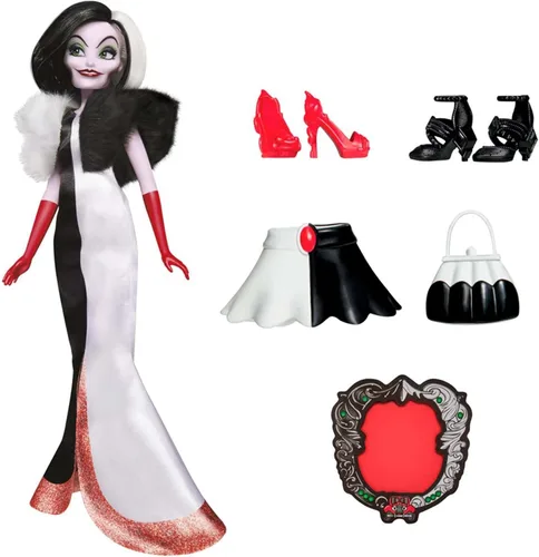 Miniatura 3 de Disney Muñeca de moda Princess Villains Cruella De Vil, accesorios y ropa extraíble, juguete de villanos de Disney para niños de 5 años en adelante