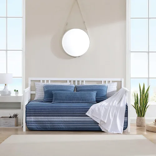 Miniatura 11 de Nautica - Juego de ropa de cama Queen, ropa de cama de algodón suave y transpirable con sensación de peso medio, juego de cama reversible de 3 Azul