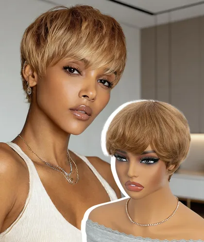 Miniatura 15 de QUEEN VIRGIN REMY QVR Pixie Cut Wig Human Hair Wigs with Bangs Short Wigs for Black Women Human Hair Different Style Pixie Wig for Daily Wear Black