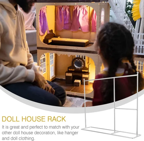 Miniatura 5 de Zerodeko Perchero de ropa para muñecas en miniatura, soporte para ropa de casa de muñecas, muebles compactos para organizar ropa de juguetes
