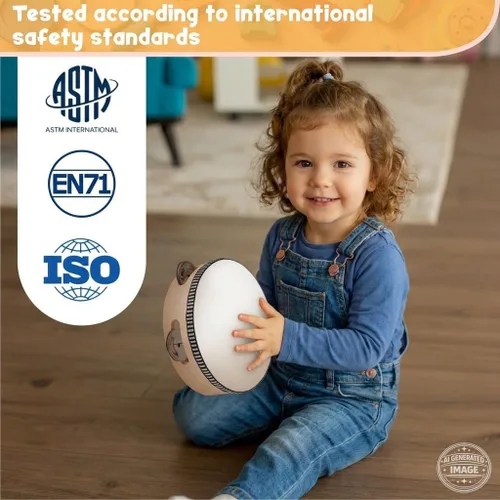 Miniatura 4 de Stoie's Instrumentos musicales de madera para niños pequeños con tambor, campanas de mano, flauta, maracas, castañuelas, panderetas, para bebés