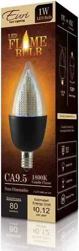 Miniatura 5 de Euri Lighting - Foco de llama parpadeante, ECA9.5-2120fcb, candelabro decorativo CA9.5 con base E12, blanco cálido 1800K, no regulable, 1W