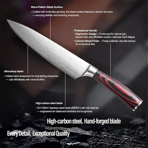 Miniatura 7 de Cuchillo de chef de 8 pulgadas, cuchillo de cocina de acero inoxidable de alto carbono, cuchillo de cocina multiusos para picar carne y verduras