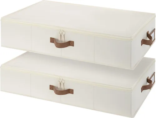 StorageWorks Almacenamiento debajo de la cama con tapa, paquete de 2 contenedores de almacenamiento debajo de la cama para ropa, ropa de cama y Beige
