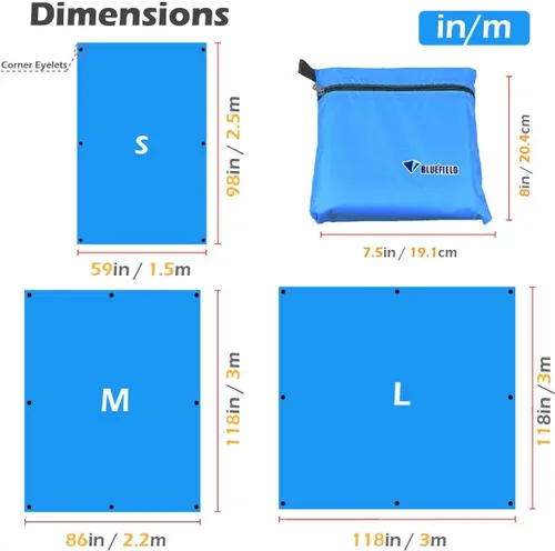 Miniatura 2 de TRIWONDER Hamaca para lluvia, mosca, lona impermeable, tienda de campaña, huella, tela de suelo, para mochileros, refugio de campamento, para 02 azul