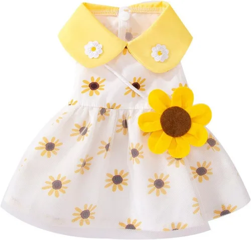 Miniatura 9 de Vestido para perro con manga abombada, amarillo limón, girasol, piña, a cuadros, ropa de verano para perros pequeños y niñas