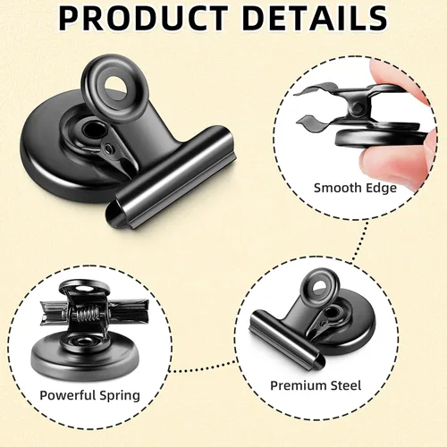 Miniatura 4 de Grtard Paquete de 24 Clips Magnéticos de Servicio Pesado, Clips Magnéticos Negros para Refrigerador, Imanes de Refrigerador, Clip Magnético Fuerte
