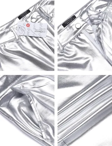 Miniatura 6 de COOFANDY Pantalones metálicos brillantes para hombre, pantalones de club nocturno, pantalones de discoteca de los años 70, 80, 90, pantalones