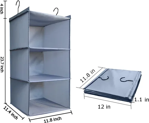 Miniatura 3 de Organizador de Armario Colgante y Almacenamiento de 3 Estantes, Estantes de Almacenamiento de Armario Plegables de Montaje Fácil, Almacenamiento