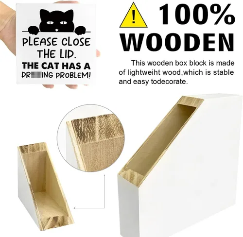Miniatura 3 de LVQHI Divertidos carteles de madera para baño, decoración de escritorio de baño, decoración de escritorio de baño, cierre la tapa, el gato tiene un