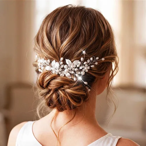 Miniatura 3 de Catery Pearl Bride Wedding Hair Vines Wedding Hair Pieces Wedding Hair Pieces Bridal Hair Accessories for Brides (Plata)