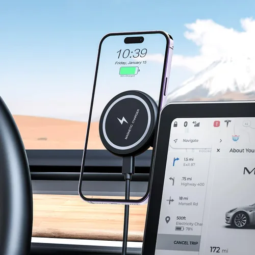 Miniatura 7 de Soporte para teléfono de Tesla modelo 3 modelo Y, diseño magnético fuerte para soporte de teléfono de montaje en coche MagSafe para monitor