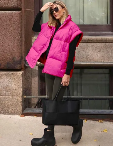 Miniatura 7 de APAFES Chaleco acolchado de invierno para mujer, ligero, cuello alto, manga corta, acolchado, con bolsillos