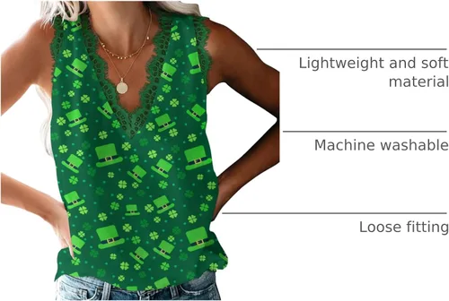 Miniatura 173 de VIISHOW - Camiseta sin mangas, sexy, con cuello en V y bordes de encaje para mujer, camisola de vestir, camisas de gasa, sin mangas, casuales