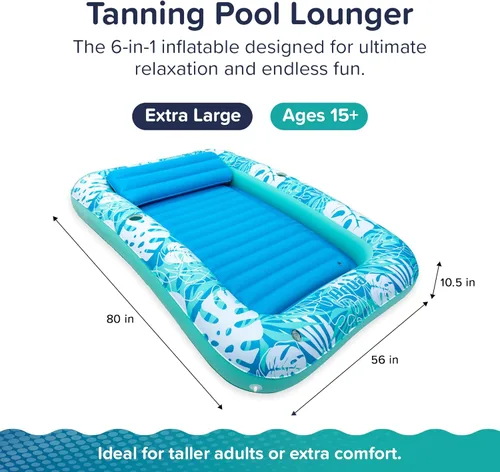 Miniatura 2 de Aqua Inflatable Tanning Pool Lounger, Premium Pool Float with Cupholders and Removeable Pillow for Relaxation and Fun
