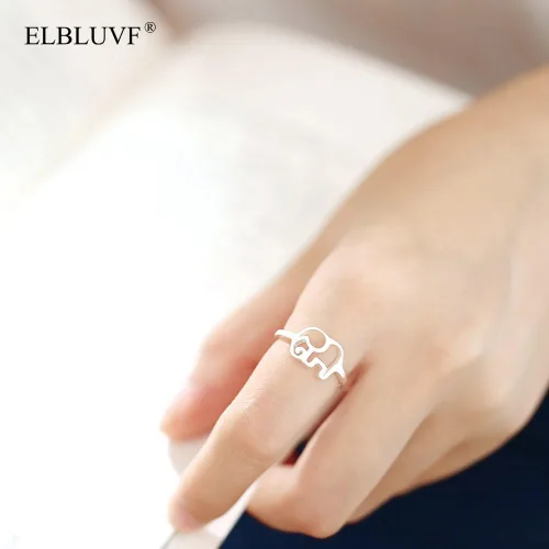 Miniatura 4 de Anillo de plata de ley 925 con elefante y animal de la suerte, regalo de dama de honor