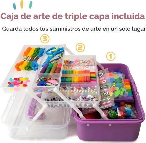 Miniatura 4 de Olly Kids Juego de suministros de artes y manualidades, caja de manualidades de regalo de más de 1000 piezas para niños: suministros de manualidades