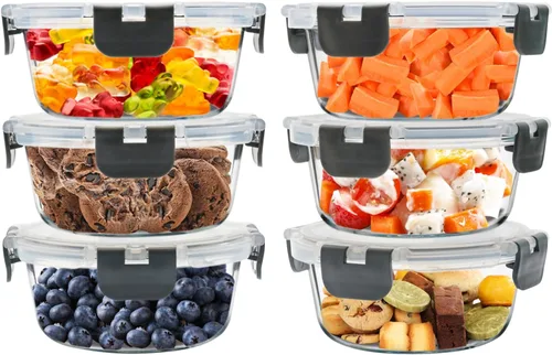 Miniatura 9 de Paquete de 6 recipientes de vidrio para almacenamiento de alimentos con tapas herméticas, recipientes de preparación de comidas para almuerzo