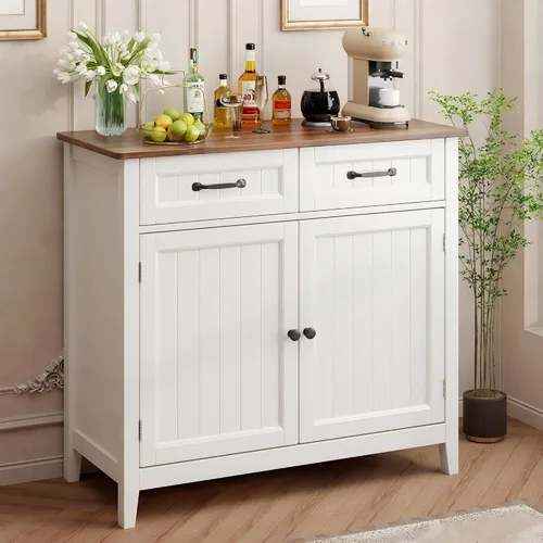 Miniatura 10 de Gizoon Aparador de cocina, isla de almacenamiento grande de 32 pulgadas de alto y estante ajustable, moderno gabinete de consola de barra de café