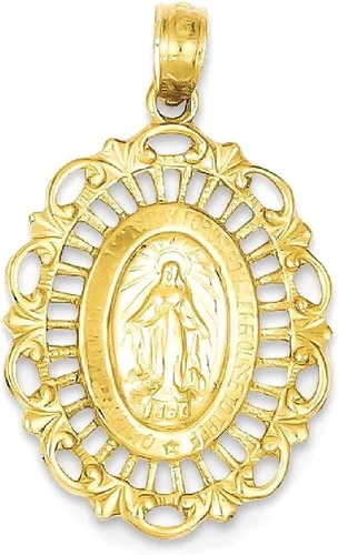 Miniatura 9 de IceCarats Collar con colgante ovalado de oro amarillo de 14 quilates con dije de medalla de Nuestra Señora de los Milagros de la Virgen María
