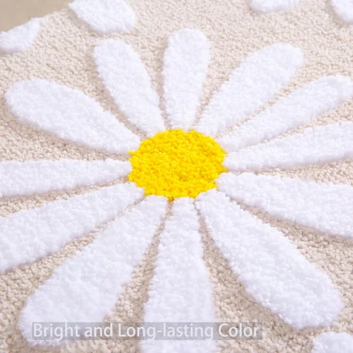 Miniatura 5 de QJHOMO Alfombra de baño beige con diseño de margaritas, decoración de flores blancas y amarillas, alfombra antideslizante de microfibra, súper