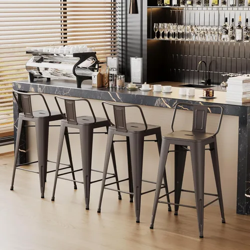 Miniatura 2 de Yongchuang Taburetes de bar de metal de 26 pulgadas con respaldo, juego de 4 taburetes de bar de altura de encimera de cocina para interiores y RUSTY