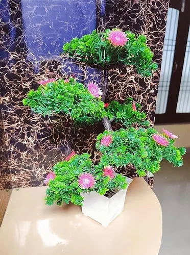 Miniatura 2 de Árbol bonsái artificial, planta bonsái artificial para decoración del hogar, plantas de interior, árbol de gran tamaño con flores (flores rosadas)
