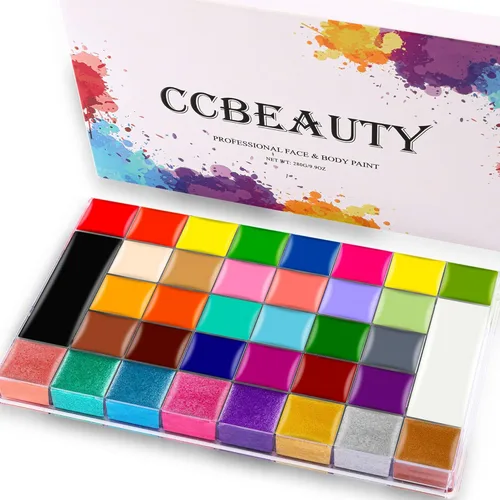 CCbeauty - Pintura facial y corporal profesional, kit de paleta grande de 36 colores, pintura facial cremosa no tóxica y hipoalergénica para
