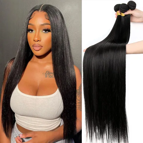Miniatura 13 de Beautymoon Paquetes de cabello liso negro jet 4 manojos, cabello humano brasileño 14 16 18 20 pulgadas, 100% cabello virgen sin procesar liso, 4