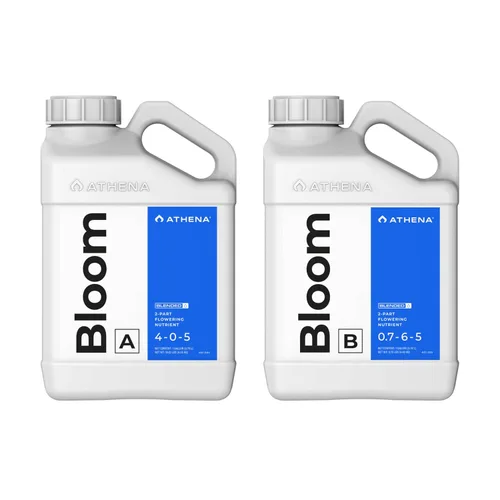 Athena Blended Bloom A&B | Fertilizante líquido de floración de 2 partes para hidroponía y suelo | Alimento vegetal Bloom Booster | NPK A 4-0-5 | B