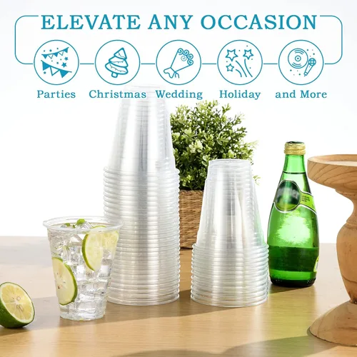 Miniatura 7 de Turbo Bee Paquete de 100 vasos de plástico transparente de 12 onzas, vasos desechables de plástico de cristal para fiesta para café helado, batido